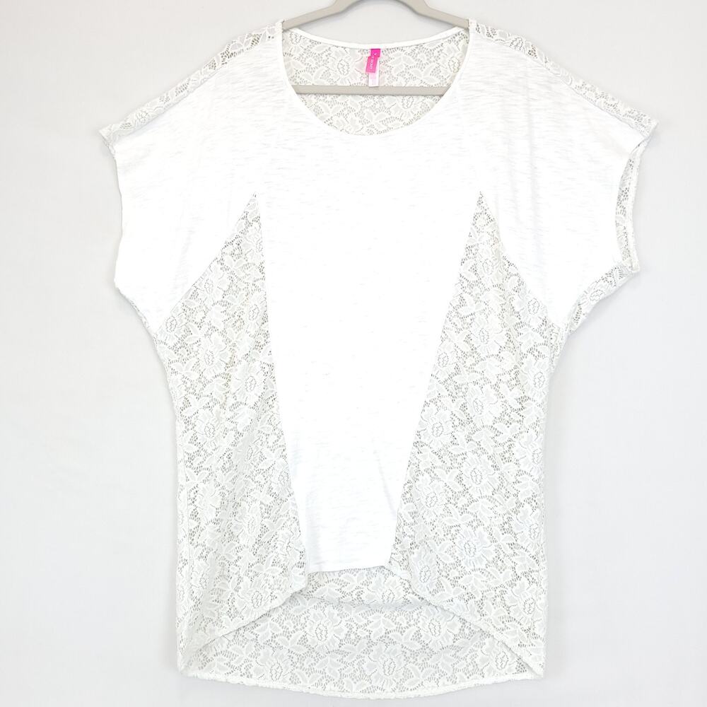Victoria's Secret Burnout Floral Lace Tunic Top High Low Women XS White Cover Up